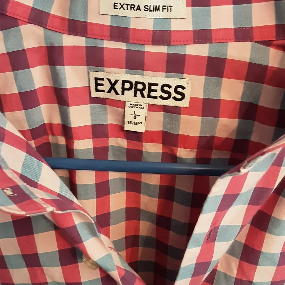 Boys/Mens Pink and Blue Express button up dress shirt - Picture 2 of 3